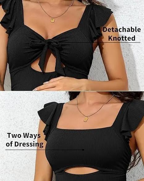 Ribbed Tie Knot Cutout Ruched Maternity Swimsuit for Comfortable Pregnancy - Love Salve